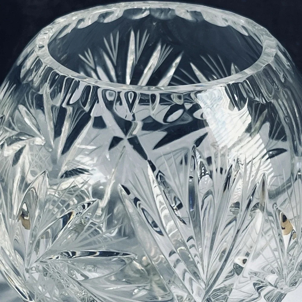 Vintage Mikasa 24% Lead Crystal Round Rose Bowl Vase Pinwheel Starburst Etched